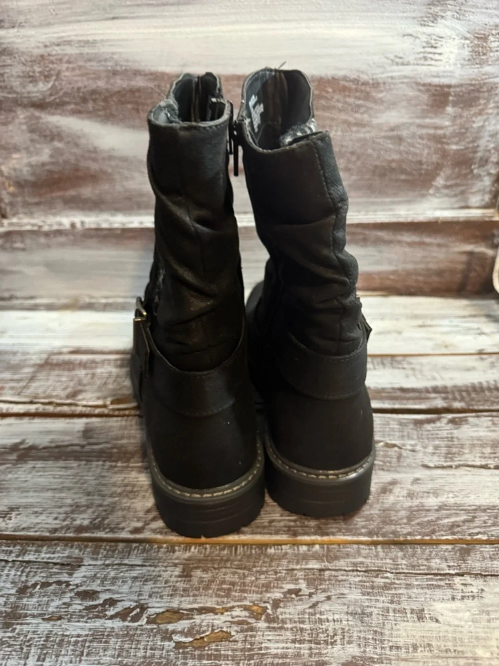 Women's Black Mid-Calf Buckled Winter Boots